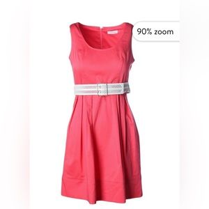 Calvin Klein Sz 6P Sleeveless Belted Pleated Coral Pink Dress GUC